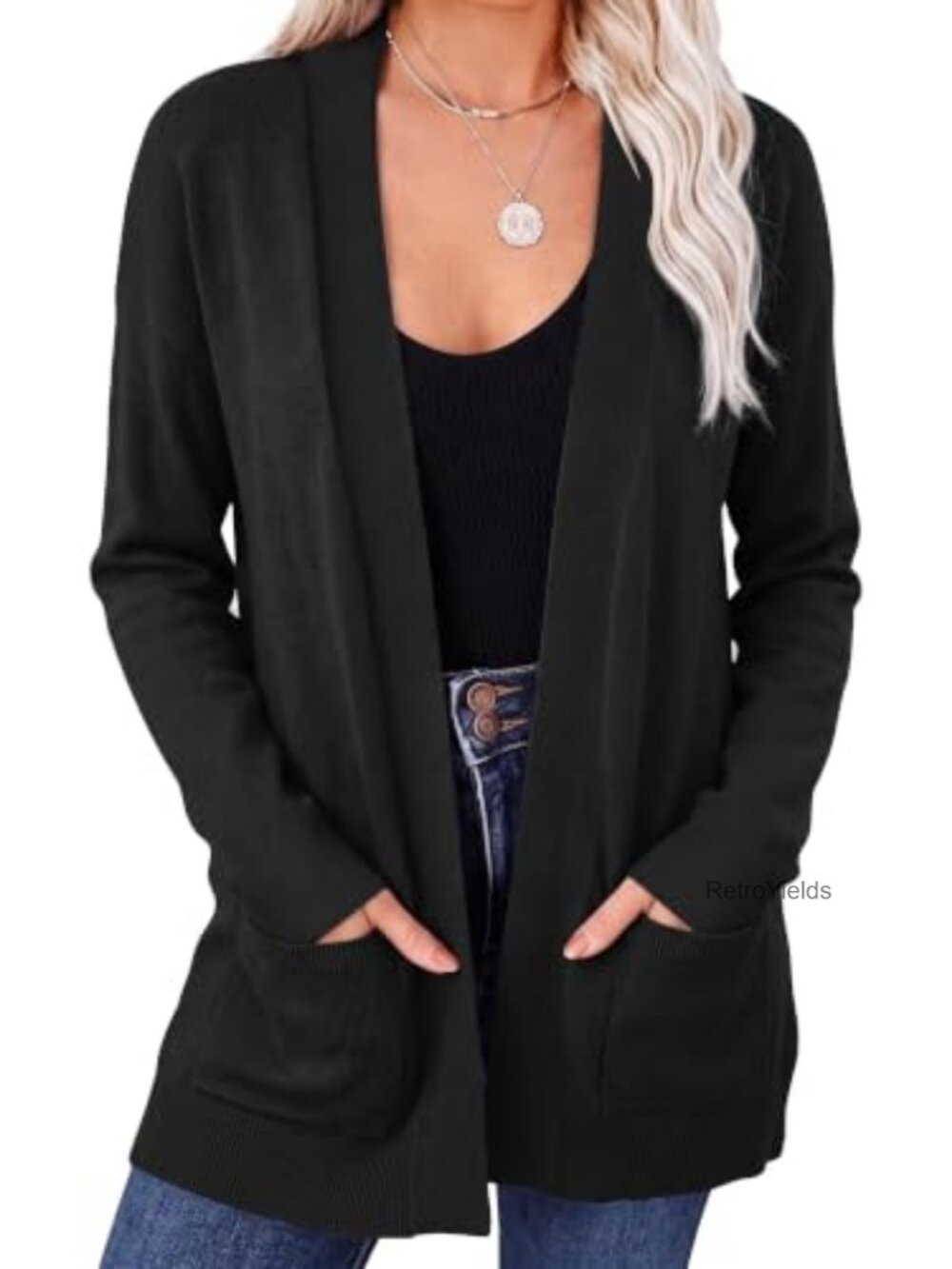 Open Front Long Cardigan Sweater with Pockets Lightweight Knit